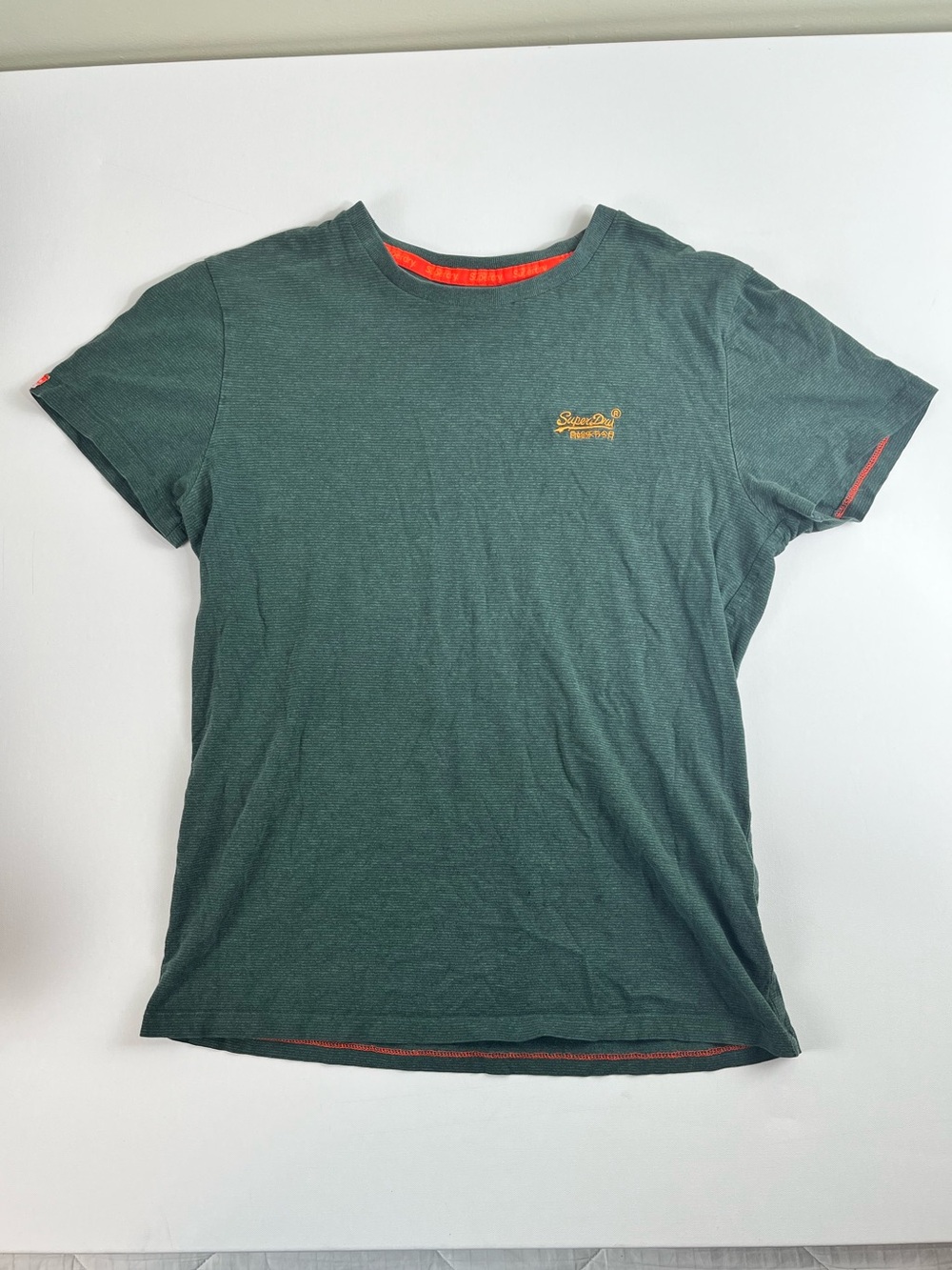 Superdry Vintage Orange Label Green Striped Logo Tee Shirt - Streetwear Urban